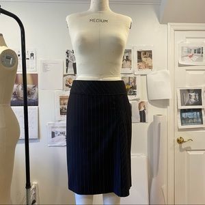 Knee Length Pinstripe Skirt With Pleats Detail